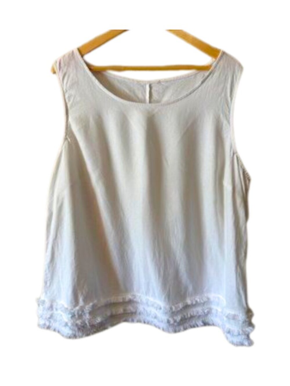White Linen Blend Tank Top Plus Size Fringe Hem Sleeveless Lightweight